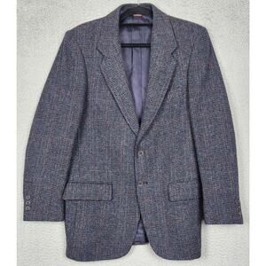 FARAH Suit Jacket Mens 40R Blue Plaid Tweed Career Wedding 100% Wool MADE IN USA